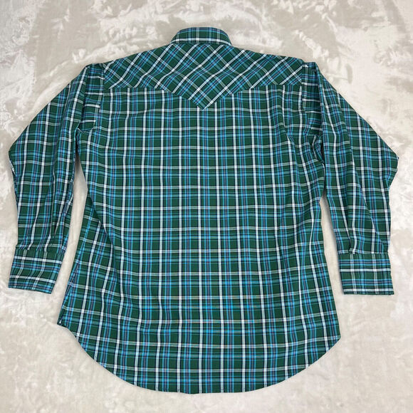 VTG Rudduck Shirt Mens XL Green Plaid Pearl Snap Long Sleeve Rodeo Western Farm - Picture 8 of 9